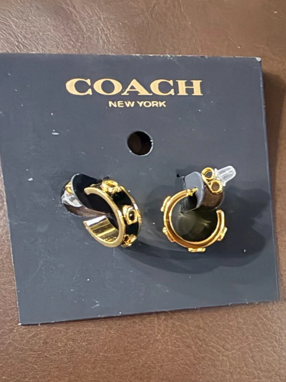 Coach Gold and Black Mini Hoop Earrings - Picture 7 of 8